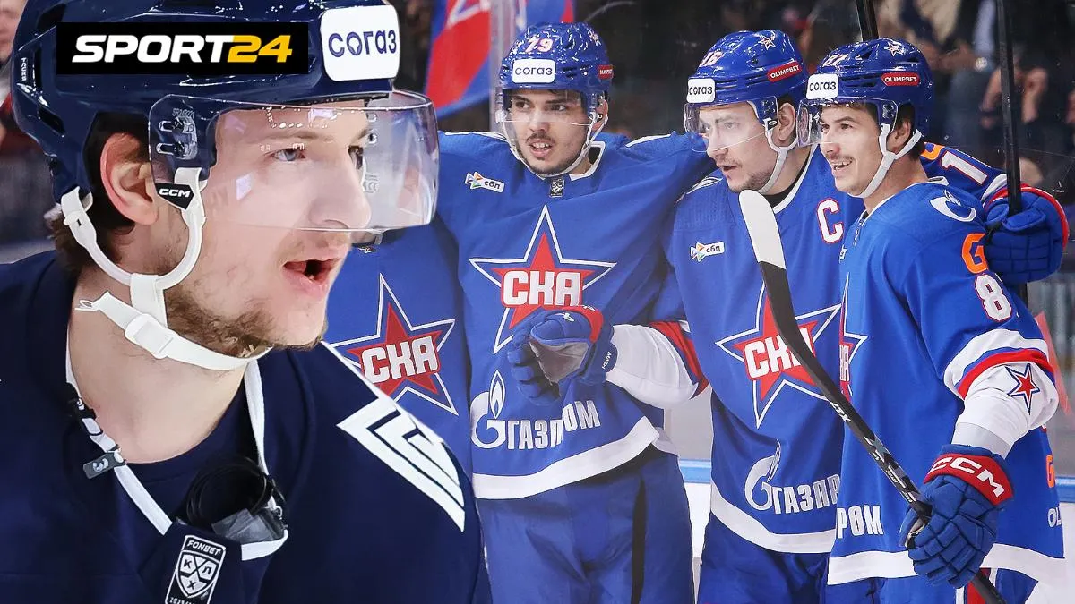 Хоккеисты СКА и Трактора в игровом эпизоде