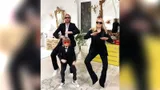 Плющенко с Рудковской и сыном спародировали клип Little Big, станцевав под Skibidi в черных костюмах: видео